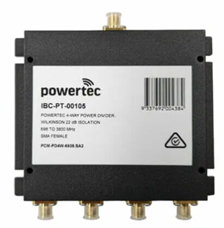 Powertec RF Power Divider 4-Way, 698-3800MHz, SMA Female, Wilkinson, 22dB isolation